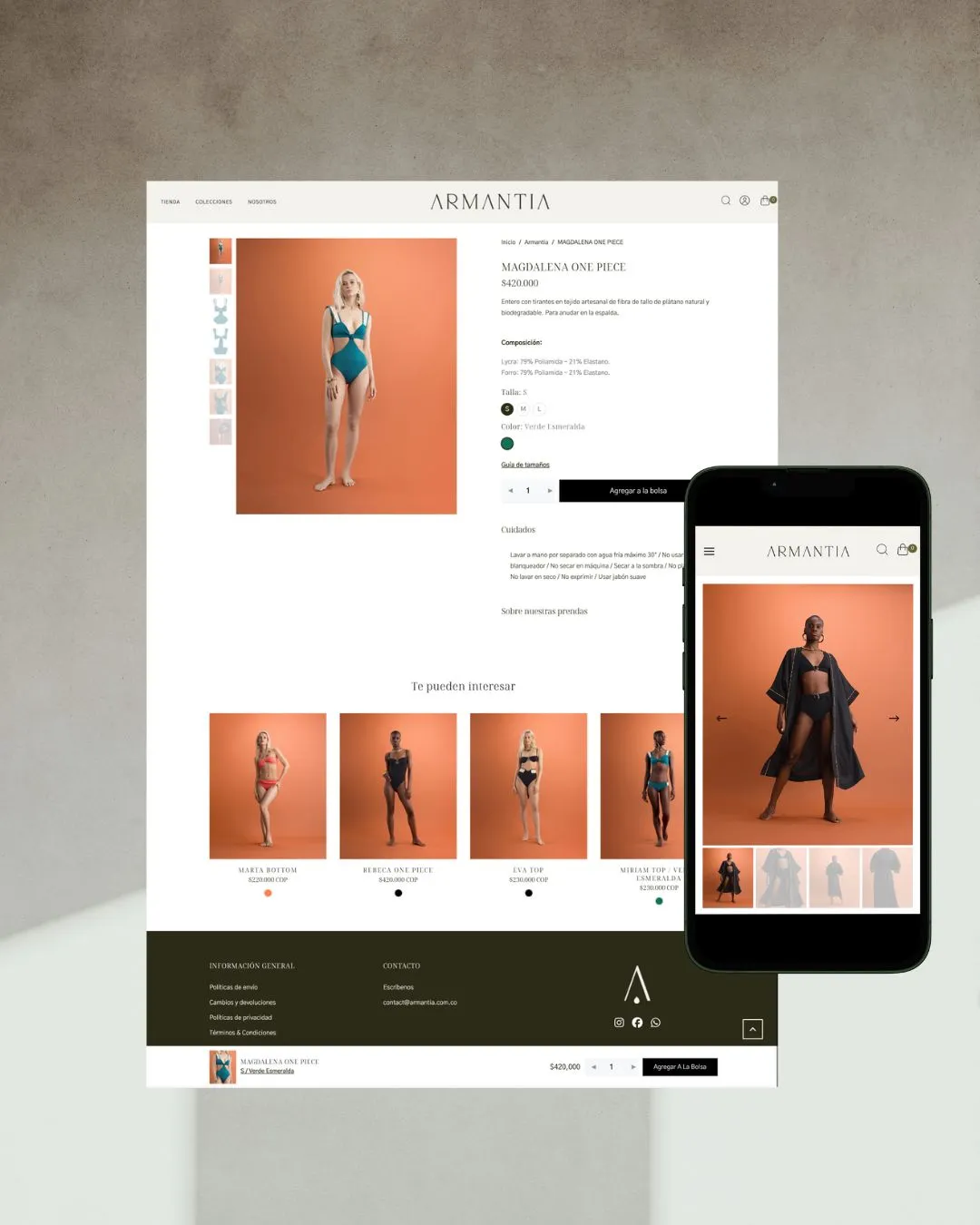 Armantia product page on desktop and mobile