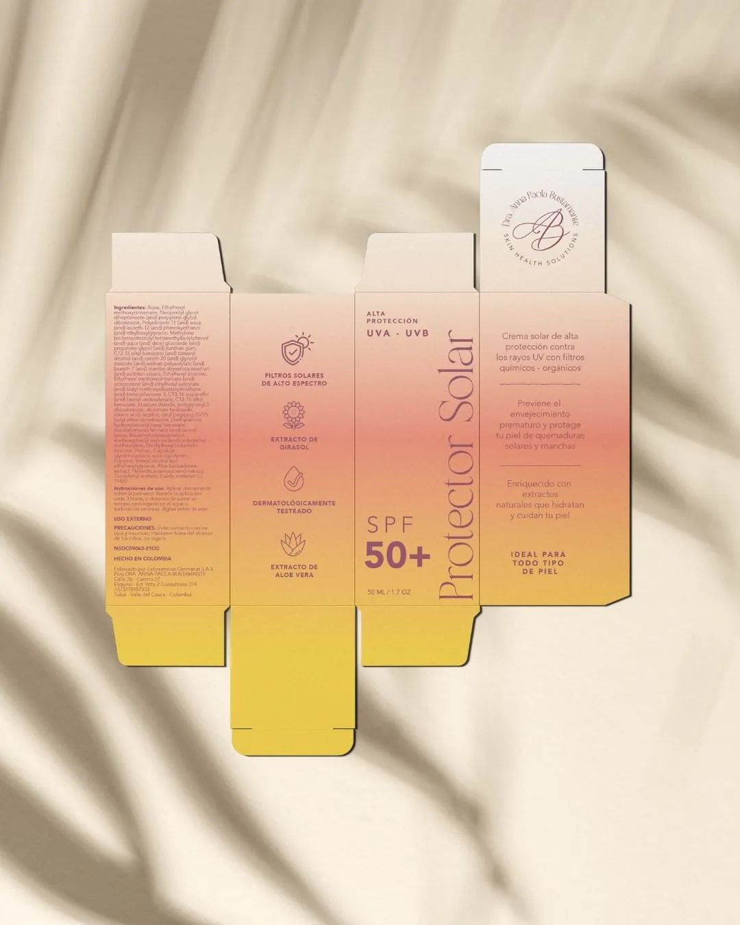 Flat dieline of the sunscreen box