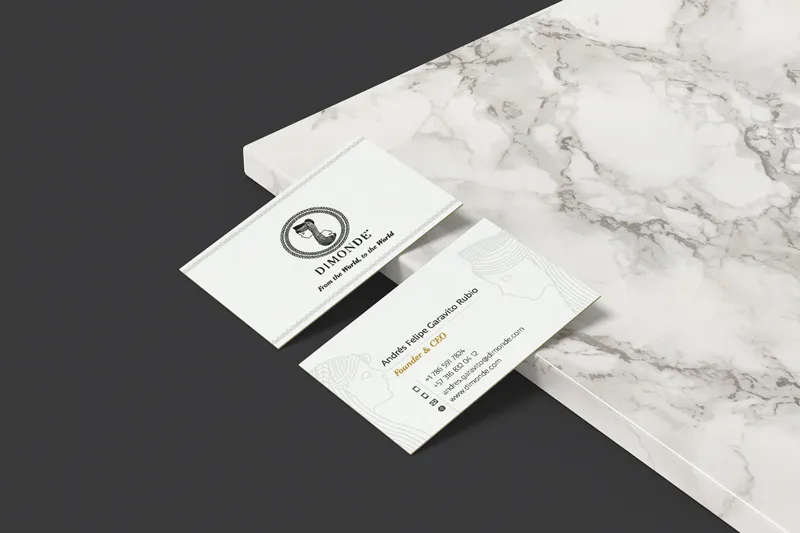Dimonde business cards on marble