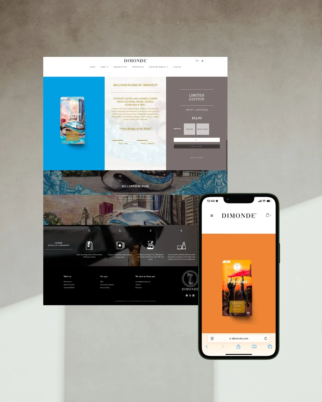 Dimonde product page on desktop and mobile