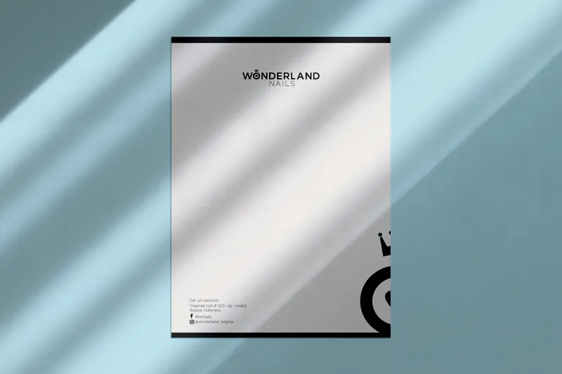 Wonderland Nails letterhead on a light blue background